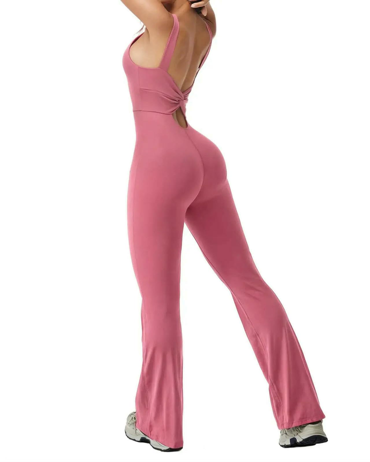 bielizna modelująca damski kombinezon treningowy rozkloszowany bez pleców joga kombinezon Scrunch Butt Jednoczęściowe body legginsy z odkrytymi plecami siłownia-różowy - S