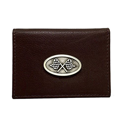 Genuine Brown Leather Bifold Wallet (Racing Flags) - Main Image