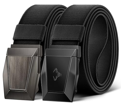 Image of BULLIANT 2-Pack Men Stretch Tactical Web Belt-Trimmable 1.5 inch-Adjustable Fit | Smooth Sliding | Adjustable for Precise Fit | Tailored Size | Rugged Nylon for Heavy Duty, hiking, Hunting