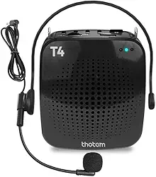 THOTEM Amplificador Profissional Portátil de Voz T4, 15W com Bluetooth 5.0 e Microfone com Fio - Preto