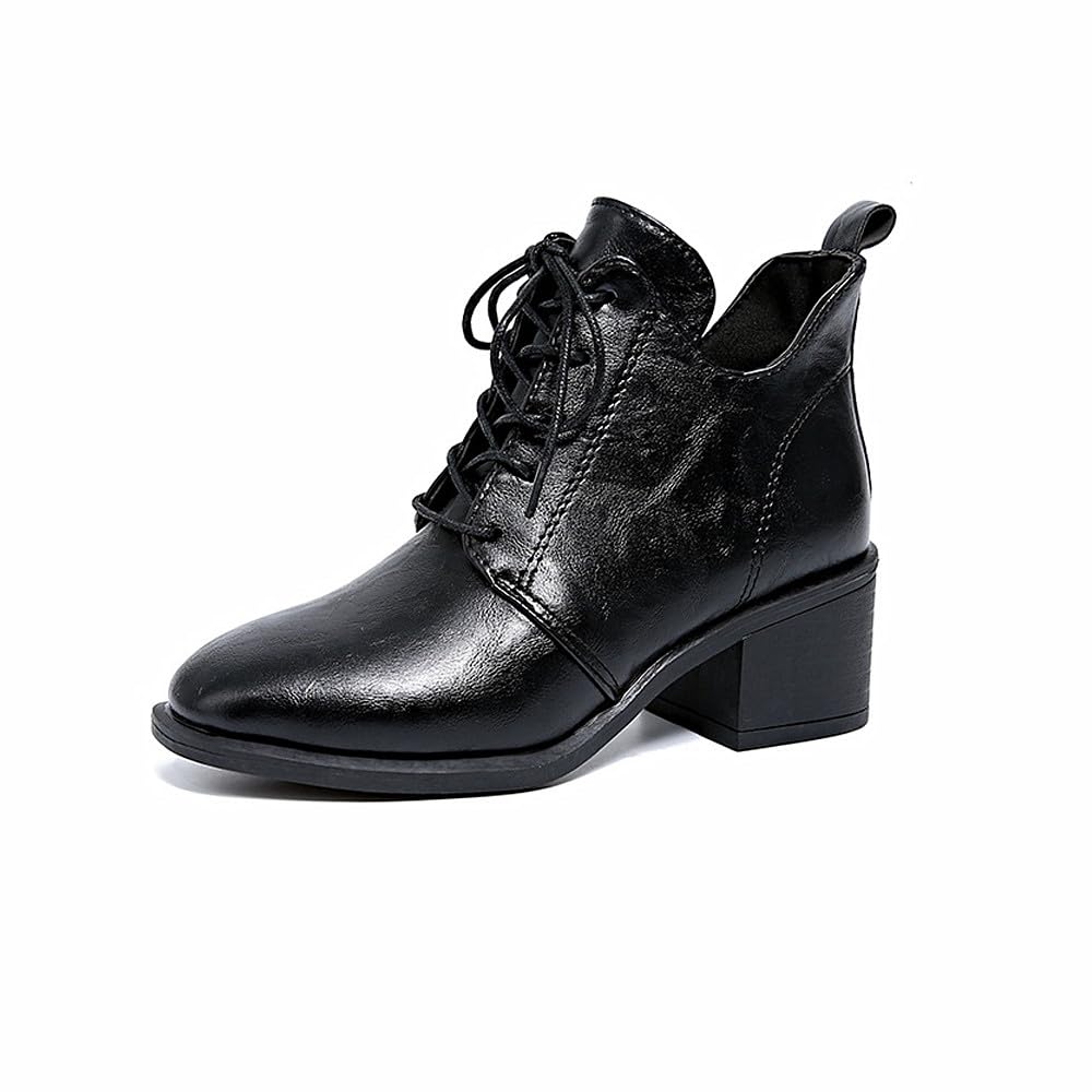 MGGMOKAY Womens Lace Up Ankle Boots Classic Chunky Heel Short Boots Fashion Casual Boot