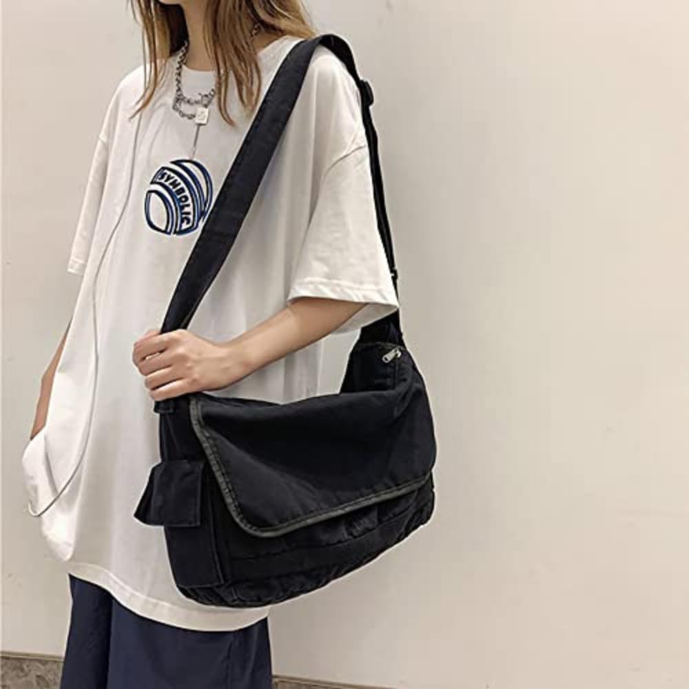 Vintage Canvas Messenger Bag for Men Women Crossbody Bag Satchel Shoulder Bag Harajuku Streetwear