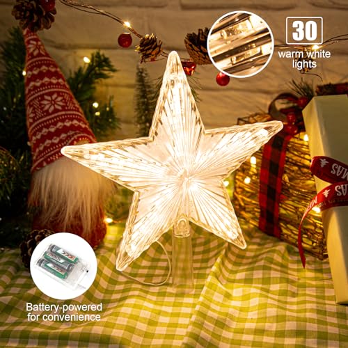 LAWOHO Christmas Tree Topper Warm White Light Star for Tree Toppers Decorations - 8.7 Inch Battery Powered for Normal Size Christmas Trees by LAWOHO - Image 2