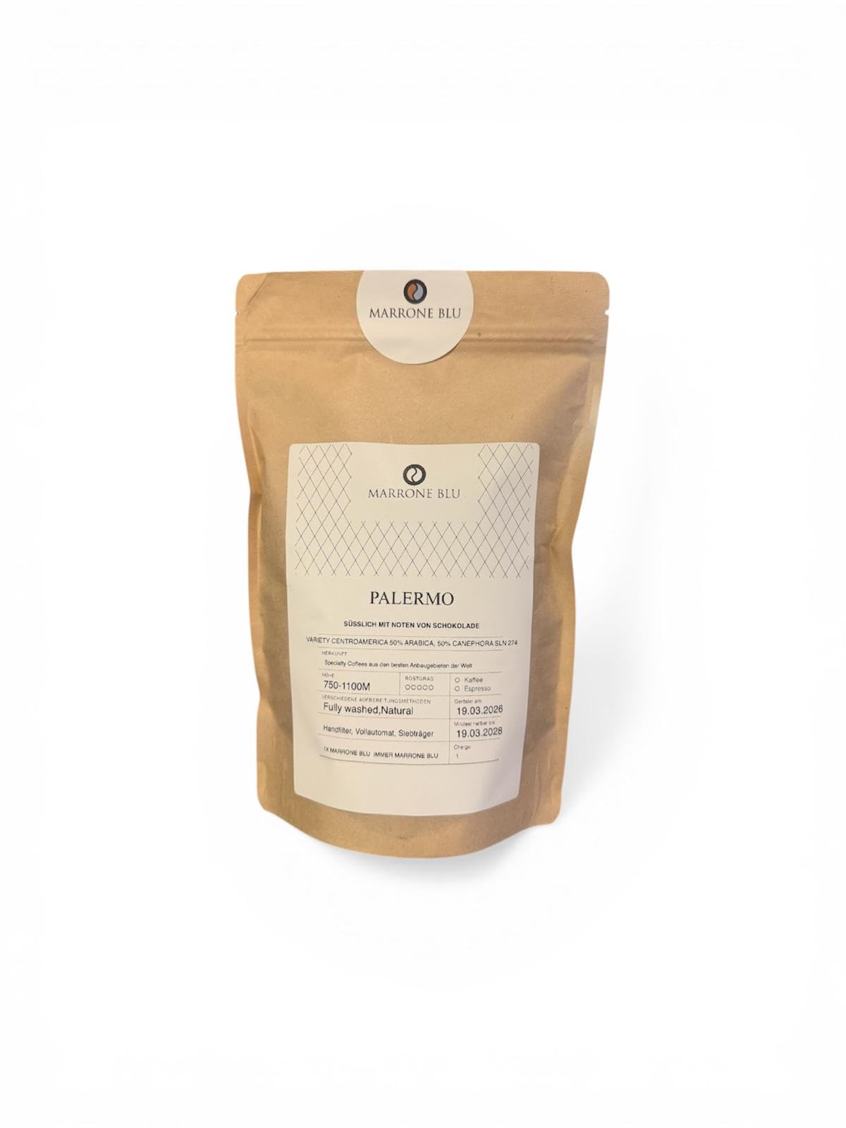 MARRONE BLU ESPRESSO AUS 50% ROBUSTA (CANEPHORA) 50% ARABICA (1000g, PALERMO)