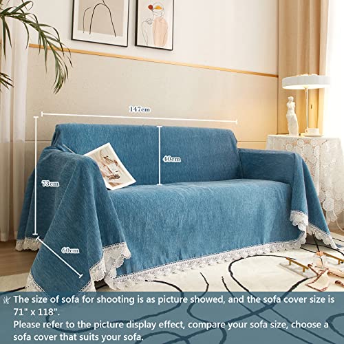 Dreamingo Blue Chenille Couch Cover Pet Protector Sofa Covers For Dogs Solid Universal Furniture Couch Covers For 3 Cushion Couch Modern Living Room Sectional L Shaped Couch Cover, 71"X150" #TOP1