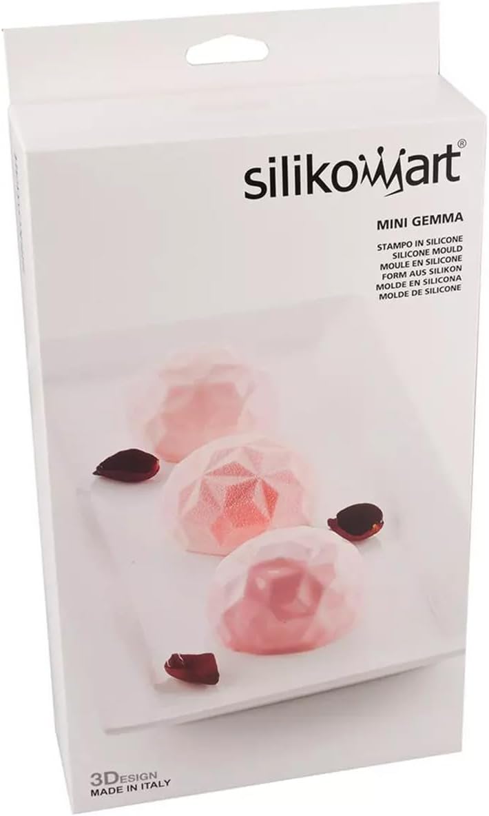 Silikomart Mini Gemma Silicone Mold, Flexible Tray with 3D Technology Creates 6 Textured Gemstone-Shaped Desserts, Easily Unmolds, Oven, Microwave, Freezer and Dishwasher Safe, Made in Italy