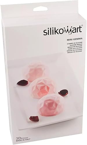 Miniatura 4 de Silikomart Mini molde de silicona Gemma, bandeja flexible con tecnología 3D que crea 6 postres texturizados en forma de piedra preciosa, desmoldea