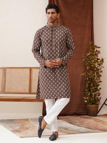 Image of Jompers Purple Embroidered Kurta Pyjama Set For Men (Purple, XL)