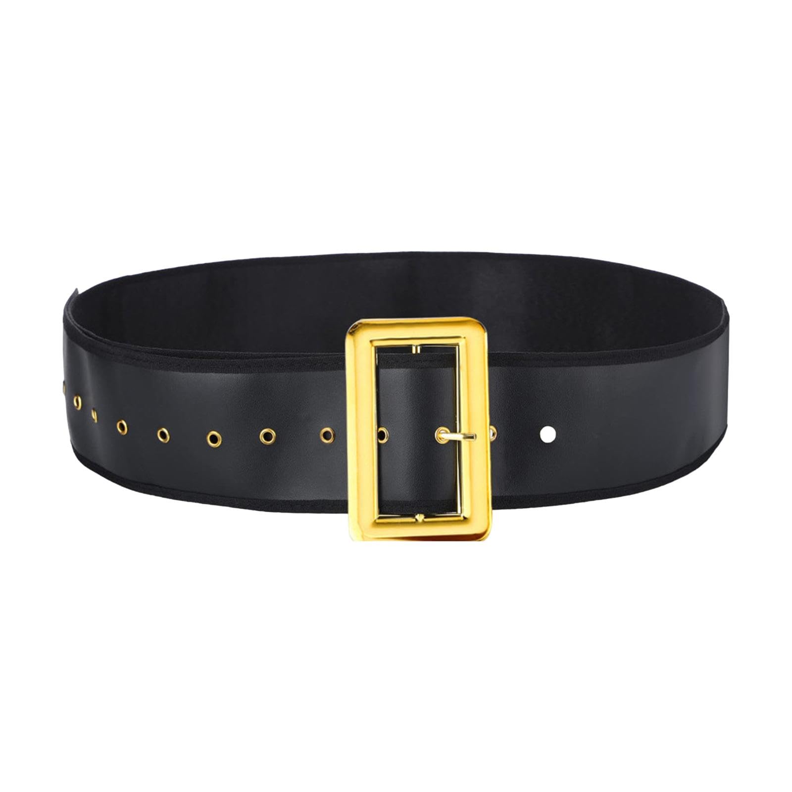 Ceinture Large Père Noël En Cuir PU Noir - 146 Cm, Boucle Dorée - Pour Costume Cosplay Et Fêtes