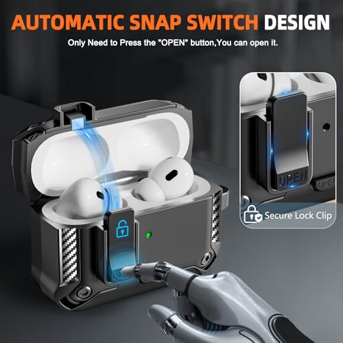 Image of Compatible with AirPods Pro 1st /2nd Case with Phone Stand,Automatic Snap Switch Lock,Carbon Fiber Texture Design Cover with Cleaner Kit (Balck,for AirPods Pro 1st /2nd)