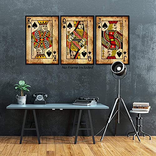 Retro Playing Card Wall Art Poker Wall Art Canvas Prints Joker Jack Queen King Room Art Painting Vintage Poker Posters Game Room Poker Artwork For Living Room Bedroom Bar Decor 16X24X3 Inch Unframed #TOP3