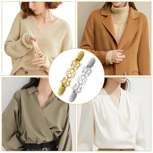 Image of 4 pcs Dress Clips Back Cinch, Vintage Sweater Shawl Clips, Waist Cincher Clip Clothing Cinch Clip, Clothing Collar Dress Shirt Brooch for Women Wearing, 4 Styles