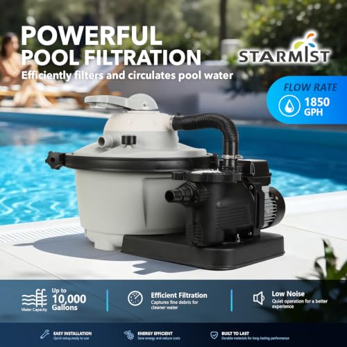 Image of STARMIST Sand Filter Pump for Above Ground Pool, 15 inch Large Opening Filter Tank with AQUALOON Filter Balls, Pool Pump and Filter Combo, Timer, Prefilter Basket, 7-Way Valve, Up to 10,000 Gallons