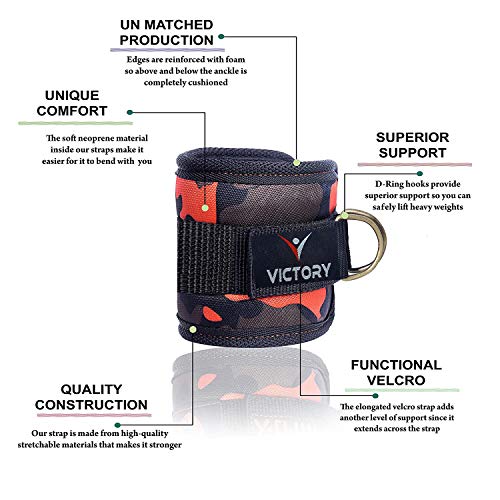 Image of VICTORY Ankle Straps- with D Rings- for Cable Machine, Kickbacks, Glute Workouts, Leg Extensions, Curls & Hip Abductors with Padded Neoprene Support, Ideal for Men & Women - Red