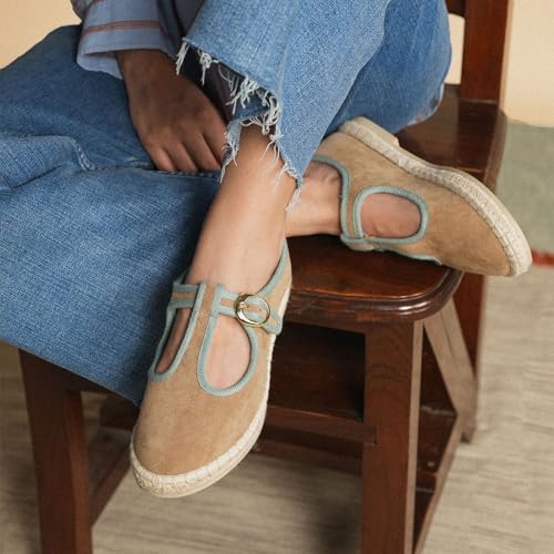 Image of Theater Women Catalonia Mary Jane Flats with Adjustable Strap | Fabric Upper | Lightweight Comfort for Casual & Smart Styling