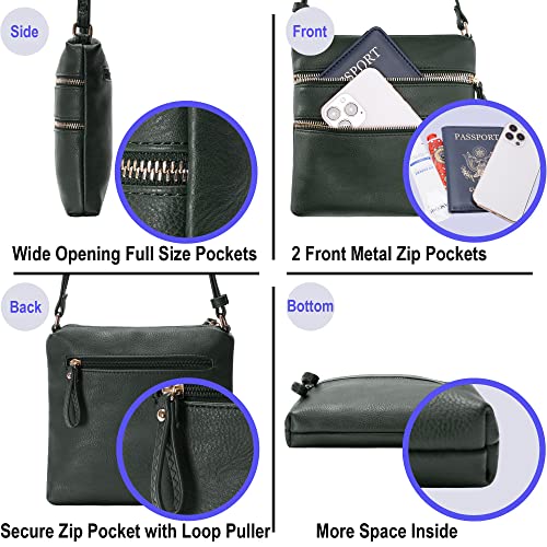 Image of Solene Small Multi Zipper Pocket Crossbody Bag with Adjustable Strap, Lightweight Travel Purse, Daily Small Messenger Pouch
