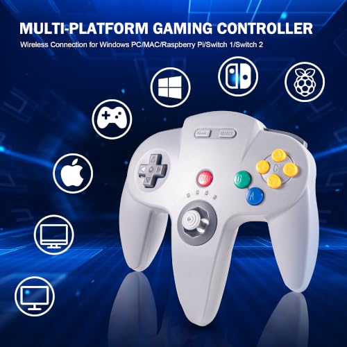 Image of KIWITATA N64 Wireless Controller for Switch Online Games, 2.4ghz Wireless USB N64 Remote Joystick Game Controller for Switch /Switch 2 /Switch OLED, MAC, PC Windows 7,8,10,11 /Raspberry Pi 3 Gray