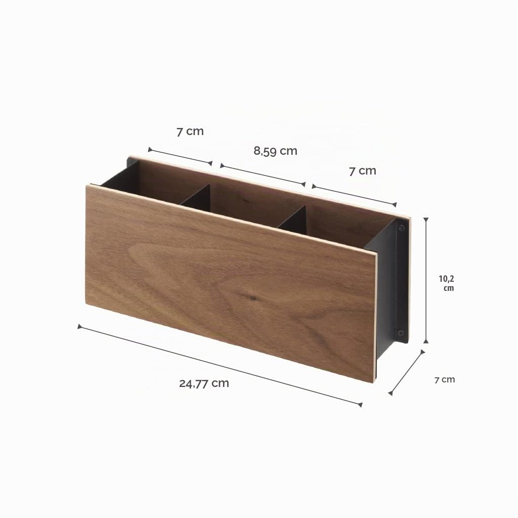YAMAZAKI 2731 RIN Desk Organiser, black, Wood/Steel, 25 x 7 x 10.2 cm