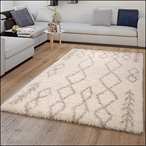 TT Home Large Rug Shaggy Scandi Fluffy Modern Flokati Cream, Size:120x160 cm