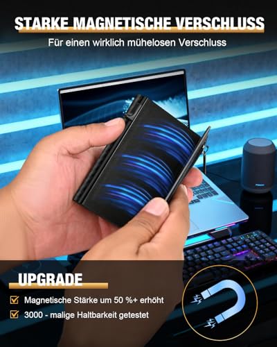 dwnkove Kartenetui Herren, Slim Wallet mit Münzfach & RFID Schutz & ID-Fenster, Pop-Up Smart Wallets for Men, Leder Portmonee Geldbeutel kartenetui für Karten, Kreditkartenetui Herren, Carbon Design