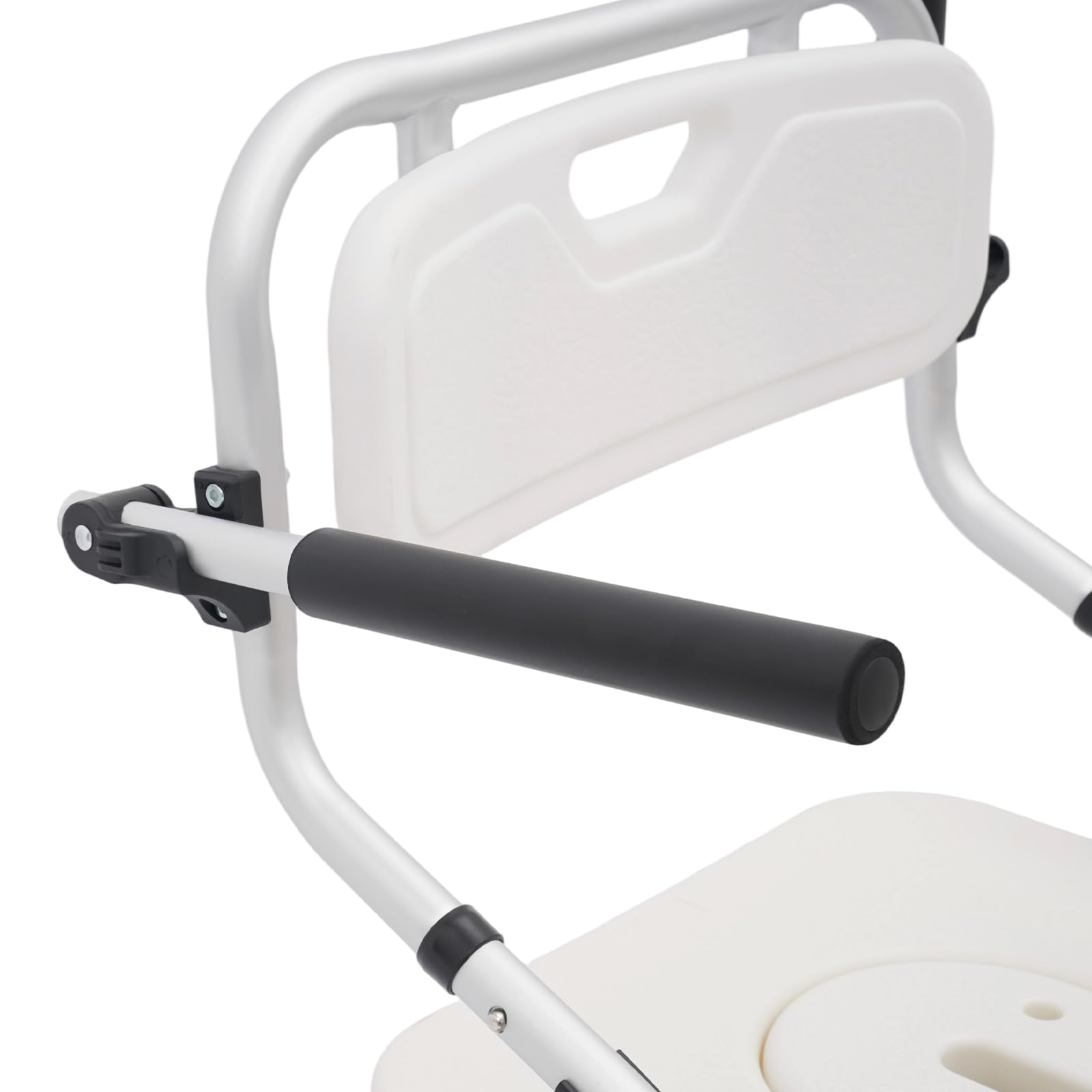 Taburete de ducha plegable con ruedas, silla de ruedas con accesorio de inodoro, 150 kg, soporta 4 ruedas con frenos, aleación de aluminio, impermeable, para personas mayores y con movilidad reducida