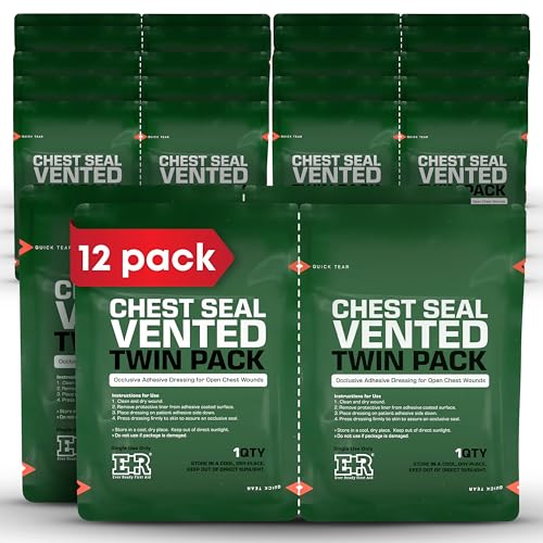 Image of Vented Chest Seal with Quick Tear - 6.6 inch Occlusive Adhesive Dressing for Open Chest Wounds - Medical-Grade Hydrogel Adhesive for Trauma Kits - 12-Pack (24-Counts)