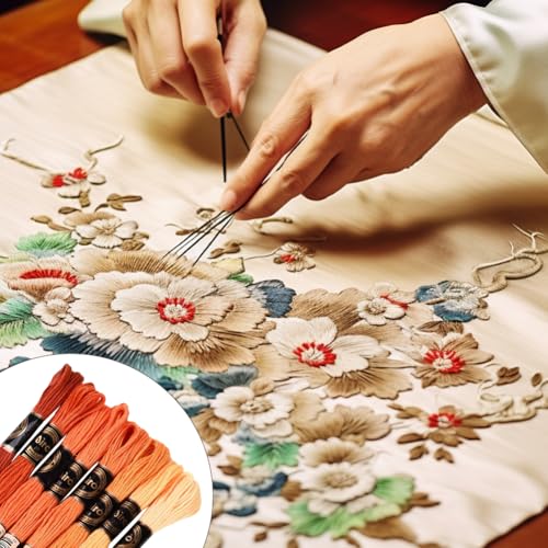 Image of 70 Yards 8 Skeins Gradient 6 Strands Orange Red Variegated Cross Stitch Thread Embroidery Floss Polyester Friendship Bracelet String Threads Set for Hand Sewing Making Needlecraft Supply
