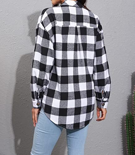 Image of Lacozy Womens Buffalo Plaid Flannel Shirt Long Sleeve Collar Button Down Blouses Tops