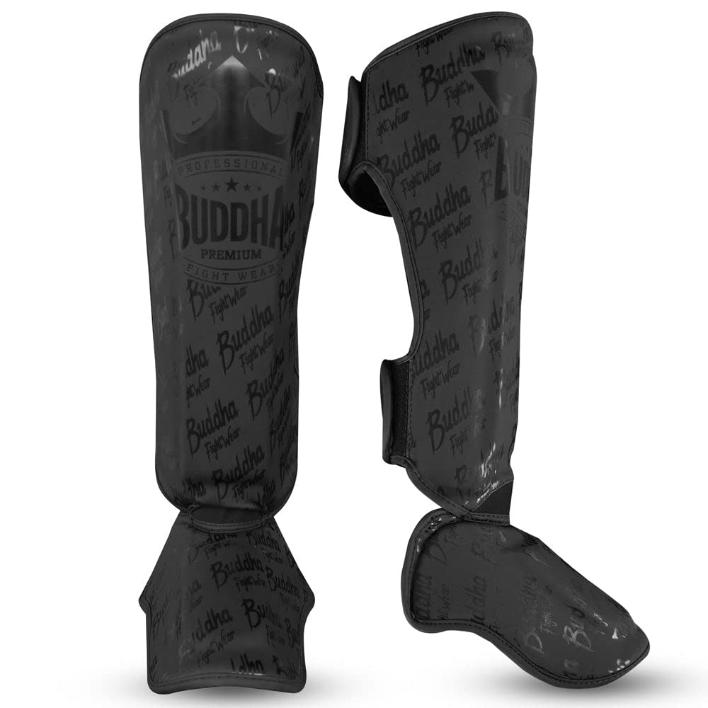 BUDDHA FIGHT WEAR – Episches Modell der Schienbeinschoner für Muay Thai, MMA und Kickboxen – Hergestellt aus Kunstleder der neuesten Generation –Widerstandsfähigere & verstärkte Nähte