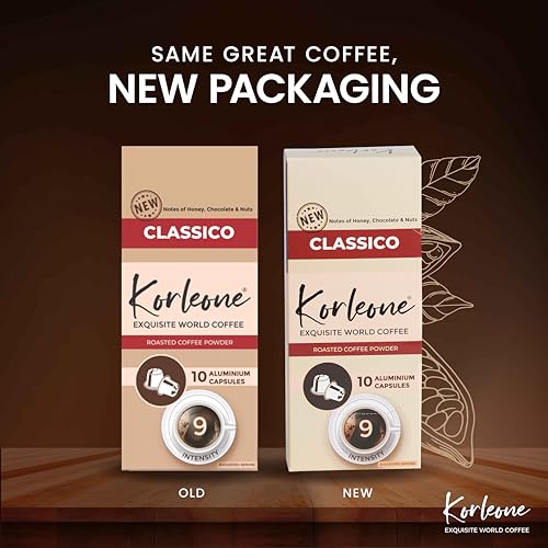 Image of KORLEONE Classico Aluminium Coffee Capsules 10 Pods (Pack of 1), Arabica Robusta Blend Intensity 9 Medium to Dark Roast Level Compatible With Nespresso Original Machine,70 G