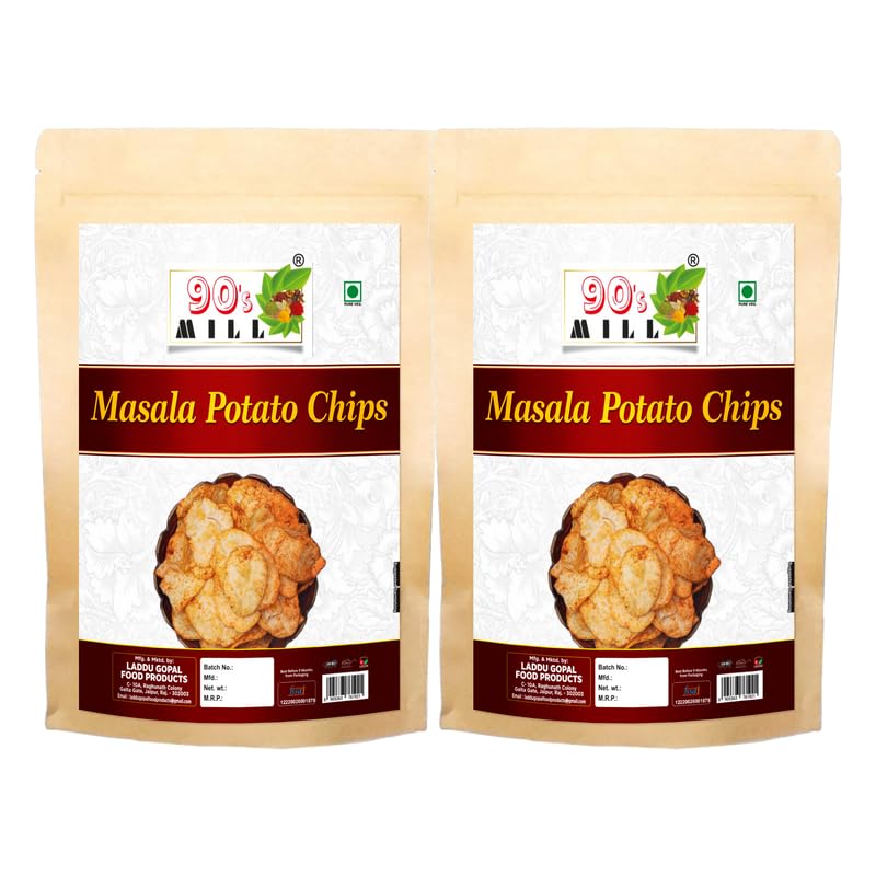 90's MILL Marwar's Organic Ready to eat Namkeen Potato Chips Spicy | Red Chilli Aloo Chips | Low Fat Masala PATTA Wafer | Tasty Yummy Snack Healthy Snack | Batata PATTA Wafer Chips-850g*2Pack
