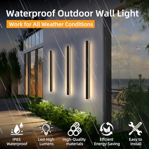 Image of Modern Outdoor Wall Lights, 31.5Inch Black LED 3000K IP65 Waterproof Outdoor Linear Wall Sconces Exterior Lighting Fixture Porch Wall Light for House, Front Door, Garage
