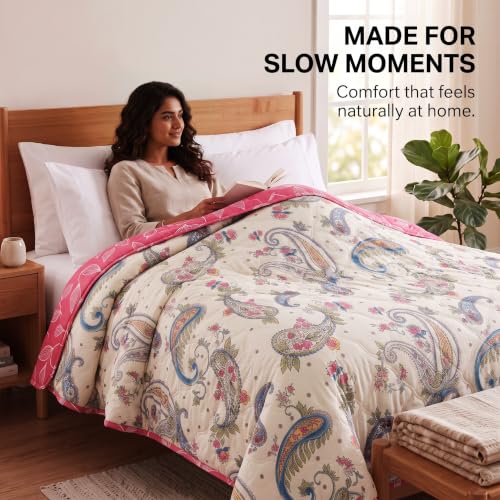 Image of BSB HOME Premium 280 GSM Quilted Comforter, Soft Plush Floral Printed Bedspread, Cozy Warm Reversible Blanket for Bedroom, Elegant Winter Bedding Comforter, 80 x 85 Inches (203 x 215 cm) - Blush Pink