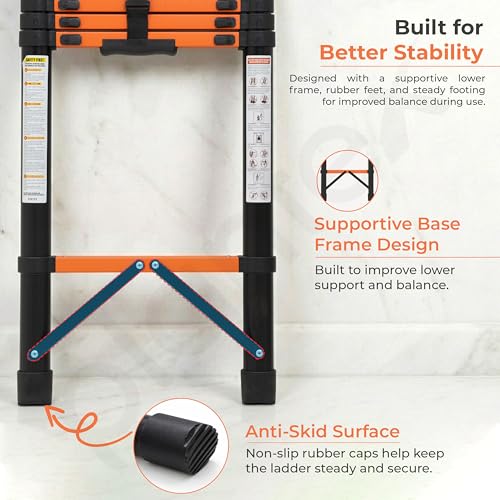 Image of Plantex 4.3m (14.10 ft.) Telescopic Ladder /Carbon Steel 11-Steps Portable & Compact Ladder /Foldable Multipurpose Collapsible Ladder for Home & Outdoor Use - (Orange)