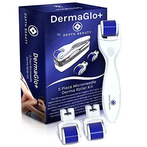 Derma Roller Microneedling Kit – 0.3MM Microneedle Roller | 3 Replacement Dermaroller Heads and Storage Case | Micro Needle Roller for Face and Body | Micro Needling Face Roller for Microdermabrasion