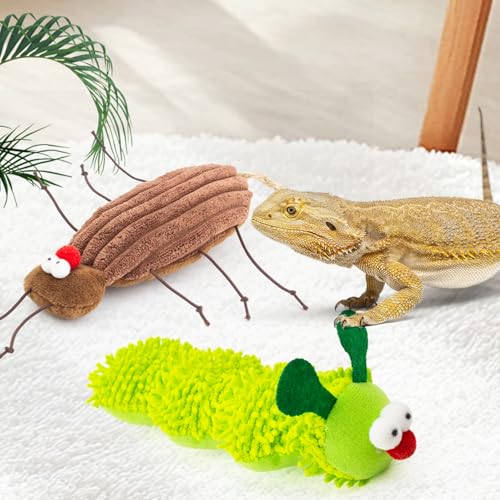 FlidRunest 2 Pack Bearded Dragon Accessories Toys, Plush Toy for Bearded Dragon, Interactive Bearded Dragon Simulation Stuffed Toys for Tank, Reptile Stuffed Plush Animals Bearded Dragon Toys