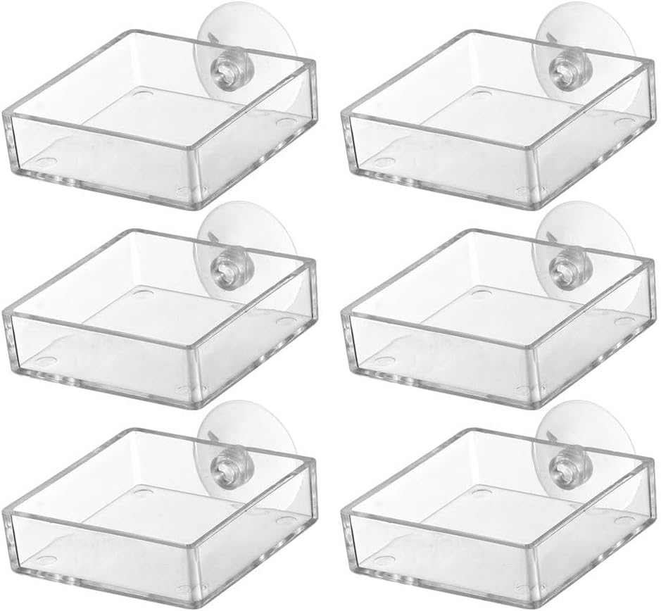 Yardwe 6pcs Fish Tank Feeder Dish, Aquarium Shrimp Feeder Dish with Suction, Clear Tank Feeding Bowl
