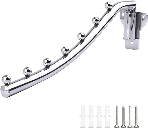 Miniatura 7 de Perchero plegable para colgar ropa en la pared, perchero plegable de acero inoxidable con soporte para brazo oscilante, riel colgante de ropa