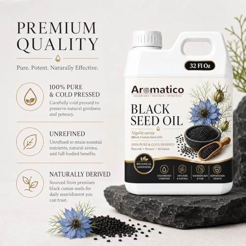 Image of AROMATICO Kalonji Black Seed Oil for Hair, Skin and Body, Multipurpose Carrier Oil for Scalp Massage, Hair Oiling and Daily Beauty Care - 946 ml