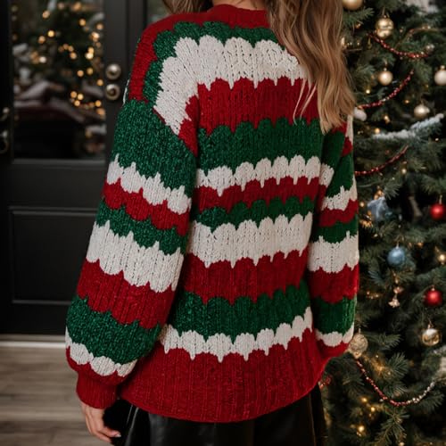 Image of Women Vintage Striped Pullover Sweater Y2k Long Sleeve Crew Neck Loose Knit Sweaters Fall Winter Knitwear