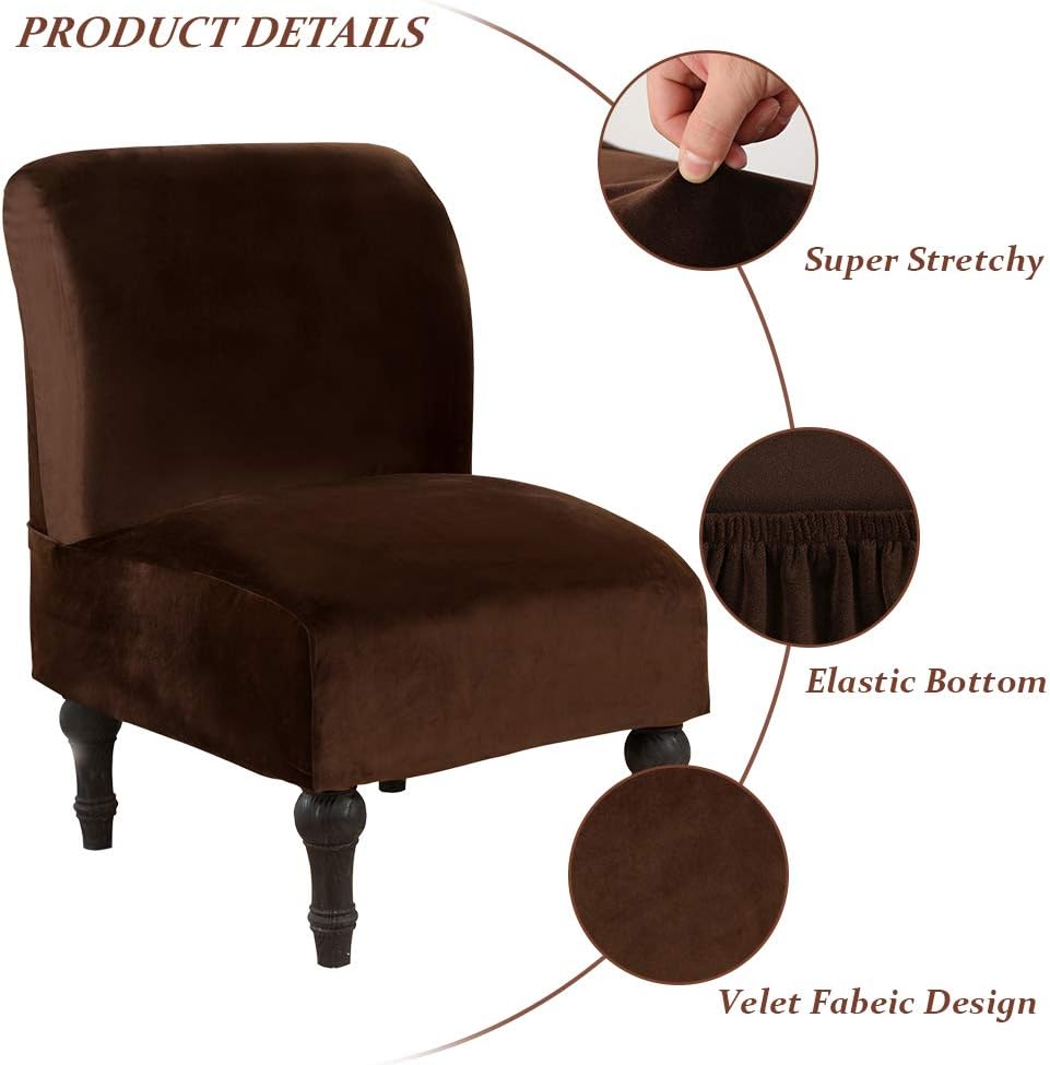Beacon Pet Armless Chair Slipcover Stretch,Velvet Spandex Slipper Chair Covers Accent Chair Cover Armchair Covers Furniture Protector Covers Removable Washable for Home Hotel Living Room