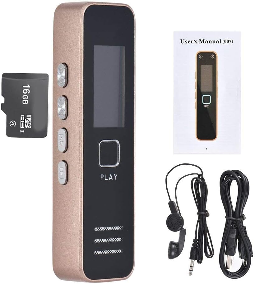RENMAX Digital Voice Recorder with 1.2 inch Display Voice Activated Recording MP3 Player 32GB Support Gold - 1Pc