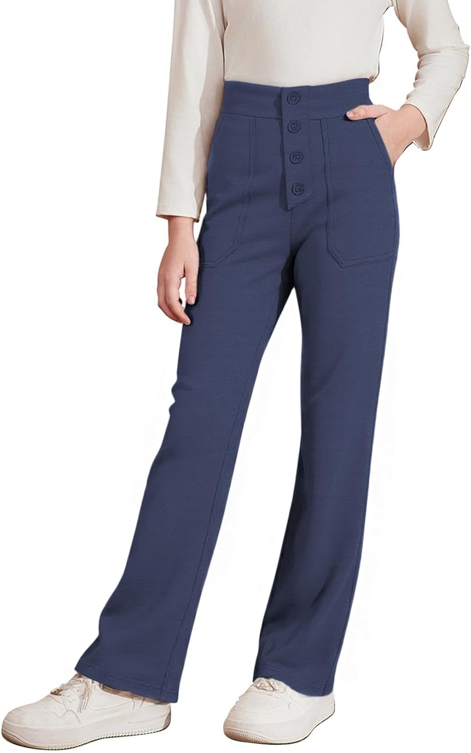 blibean Tween Girls Straight Pants School Uniform Stretchy Leggings Size 6-15 Years