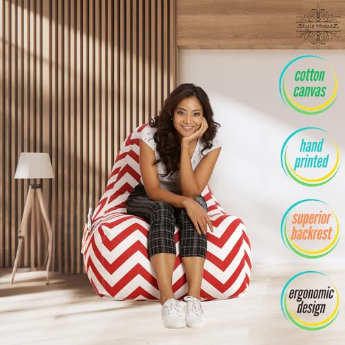 Image of Style Homez Hackey Cotton Canvas Stripes Printed Bean Bag XXL Size Filled with Beans Fillers