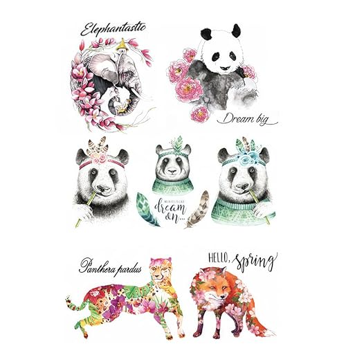 VIBESHOOD 3 Sheets Large Temporary Tattoos Watercolor Animal Panda Elephant