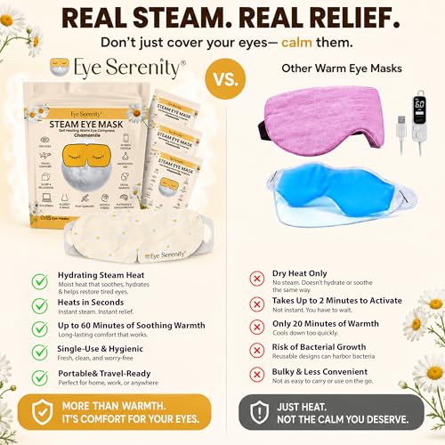 Image of Lure Essentials Steam Eye Mask, Heated Eye Mask, Self Heating Warm Compress for Dry Eyes, Fast Relief for Stye, Puffy Sensitive Eyes, Moist Heat, Relaxation Gifts for Women and Men - Chamomile