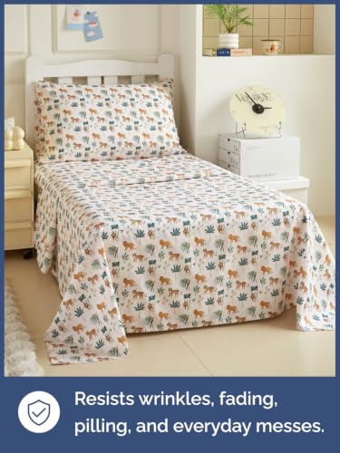 Image of Kids Twin Size Safari Bed Sheets - 3 Piece Kids Safari Sheet Set - Wild Animal Bedding - Ultra-Soft, Cute & Cozy - Breathable & Machine Washable - Adventure Bed Set for Boys, Girls, Teens & Toddlers
