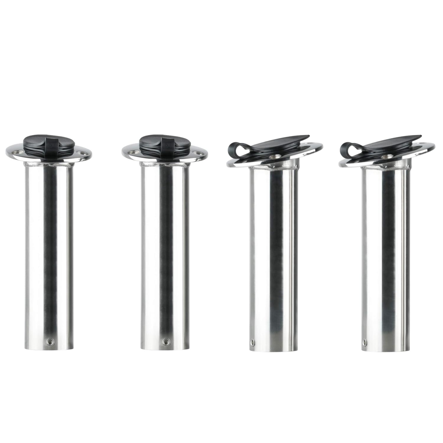 Amarine Made Porta canna da pesca, confezione da 4 pezzi, in acciaio inox, resistente, montaggio a filo con tappo in PVC nero e fodera, 15 gradi