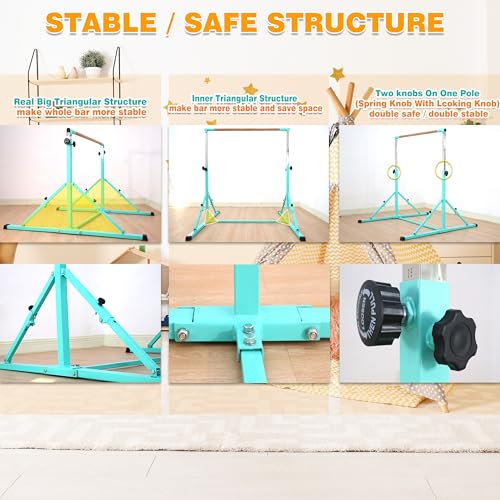 Marfual 5 Ft Fold Gymnastic Bar Kip Bar with Mat with Professional 4 Ft Width for Kids and Girl and Teenage Home and Club Use