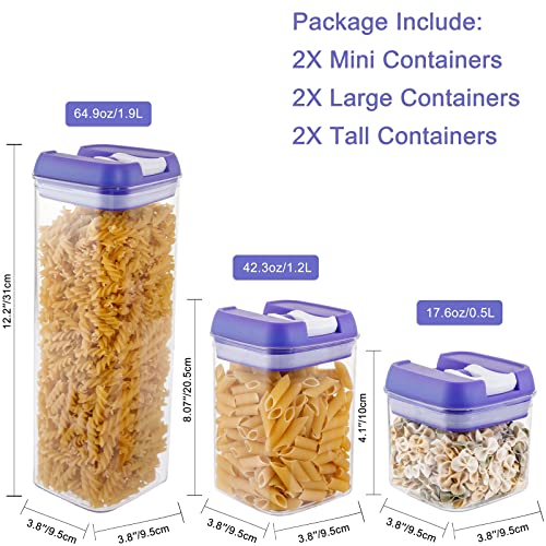U-Qe Airtight Food Storage Container Set-6 Piece Bpa Free Clear Plastic Cereal Canisters With Easy Lock Lids-Kitchen & Pantry Organization Containers For Sugar, Flour, Cereal, Labels & Marker(Purple) #TOP1